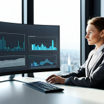 A professional Polish businesswoman, mid-30s, in a modest, dark grey business suit with a crisp white blouse, seated at a sleek, minimalist desk in a modern, well-lit office with large windows overlooking a city skyline. Her focus is on a holographic interface displaying customer interaction data and personalized recommendations. The desk is tidy, with a single modern monitor and a small plant. safe for work, appropriate content, fully clothed, professional dress, perfect anatomy, correct proportions, natural pose, well-formed hands, proper finger count, natural body proportions, high-quality corporate photography, cinematic lighting.
